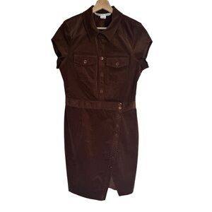 Veronica Beard Britton Button Down Brown Corduroy Dress Cap Sleeve Size 10